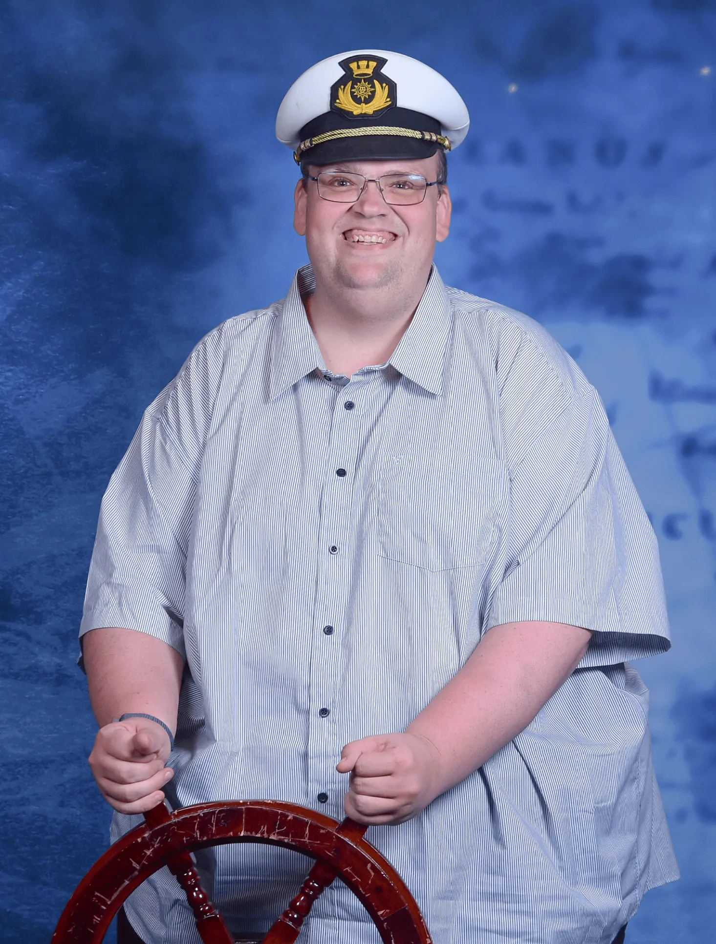 Thomas Sebastian Jensen at a ship's wheel