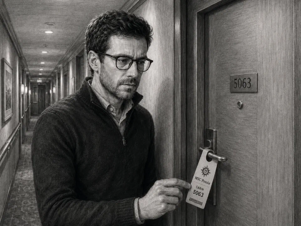 Niklas discovers his cruise card at cabin 5063.