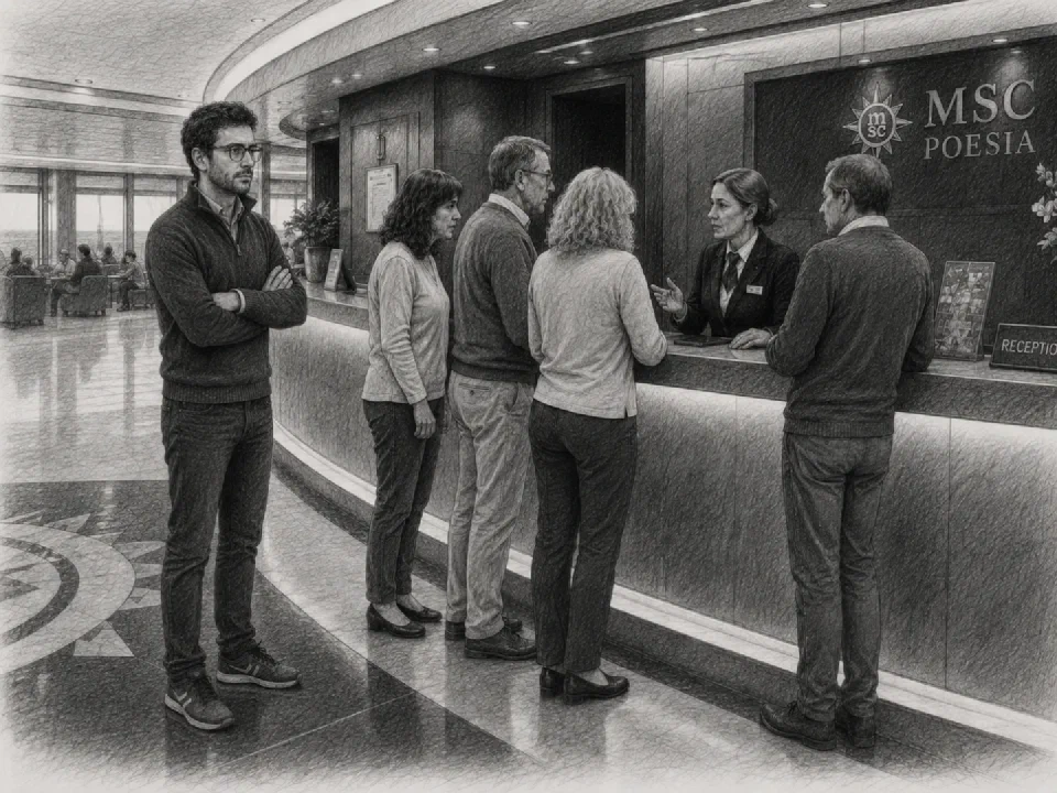 Elena talks with several guests at reception while Niklas observes her.