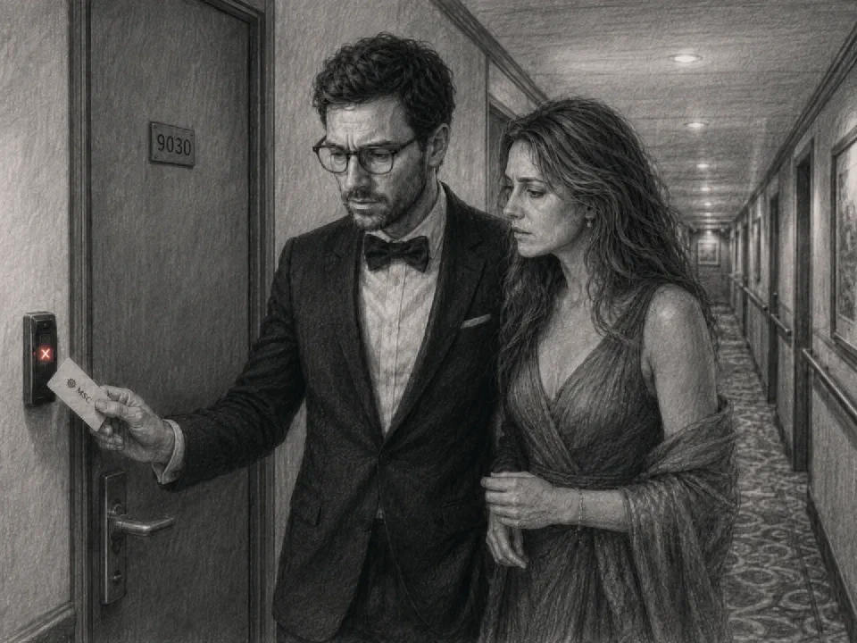 Niklas and Clara stand in front of a locked door.